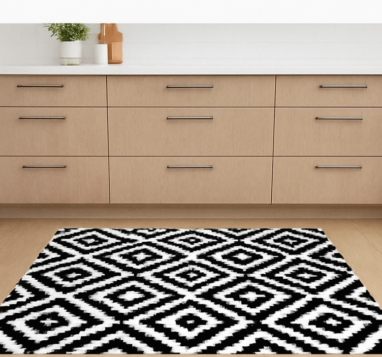 Kitchen vinyl mat with black modern squares - TenStickers