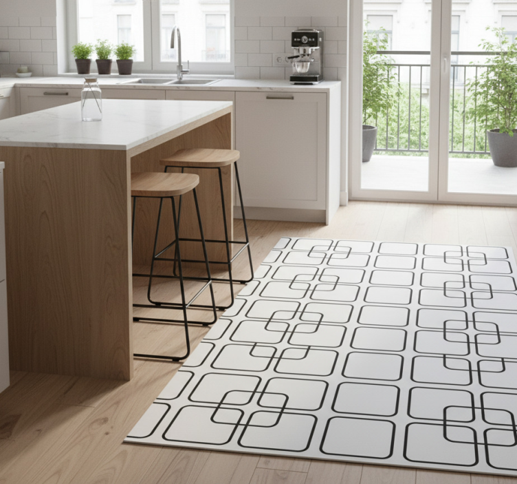 Kitchen vinyl mat with black squares urban design - TenStickers