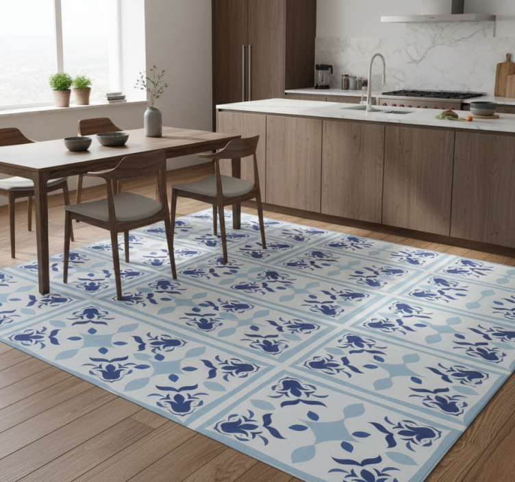 Kitchen vinyl mat with typical portuguese tile flowers - TenStickers