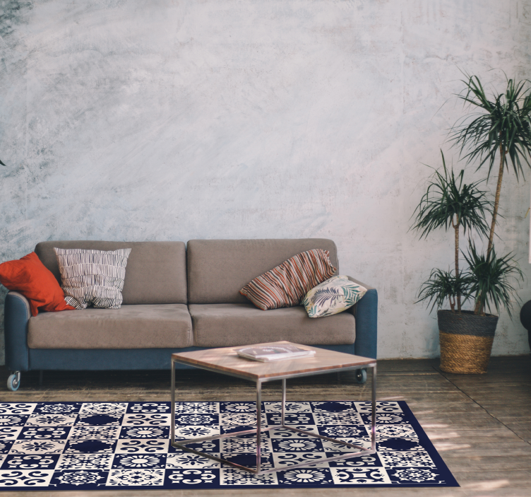 kitchen vinyl rug blue squares tile - TenStickers