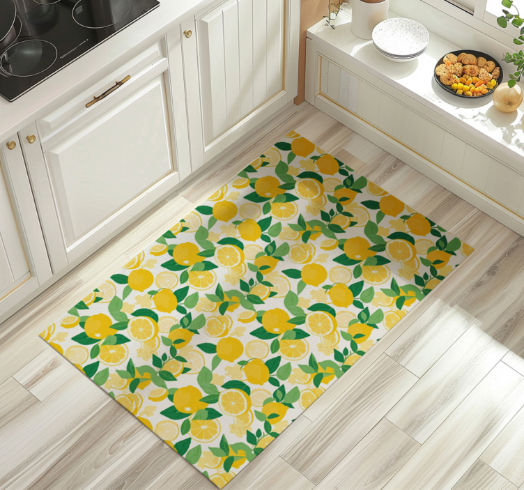 Lemon slice pattern yellow rug - TenStickers