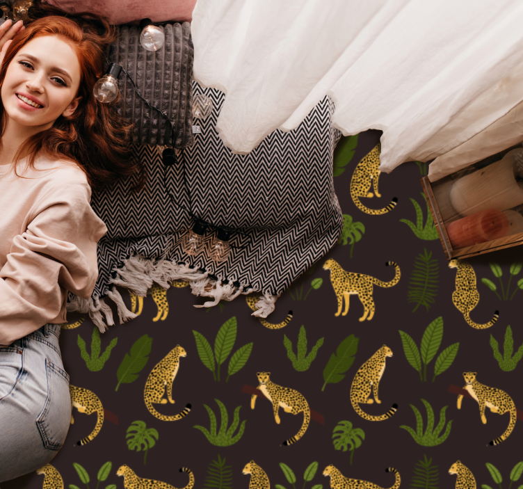 Leopard Leaf Pattern animal print rug - TenStickers