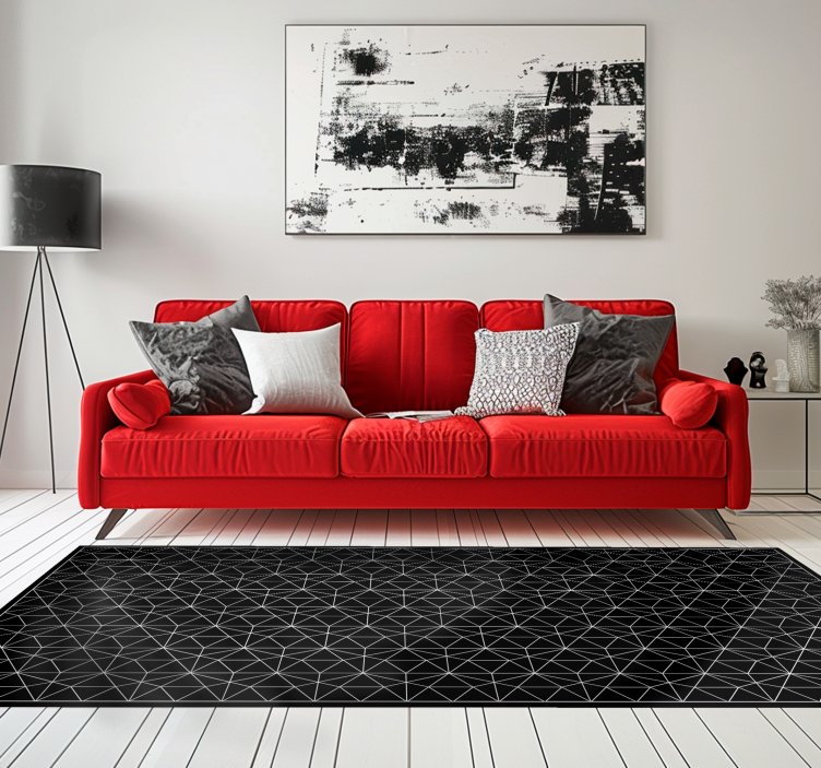 Lined star pattern black rug - TenStickers