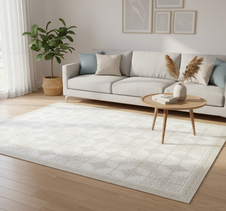 Living room rug beige ornate mat - TenStickers