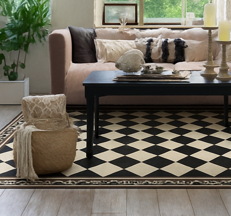 Living room rug black checkerboard design - TenStickers