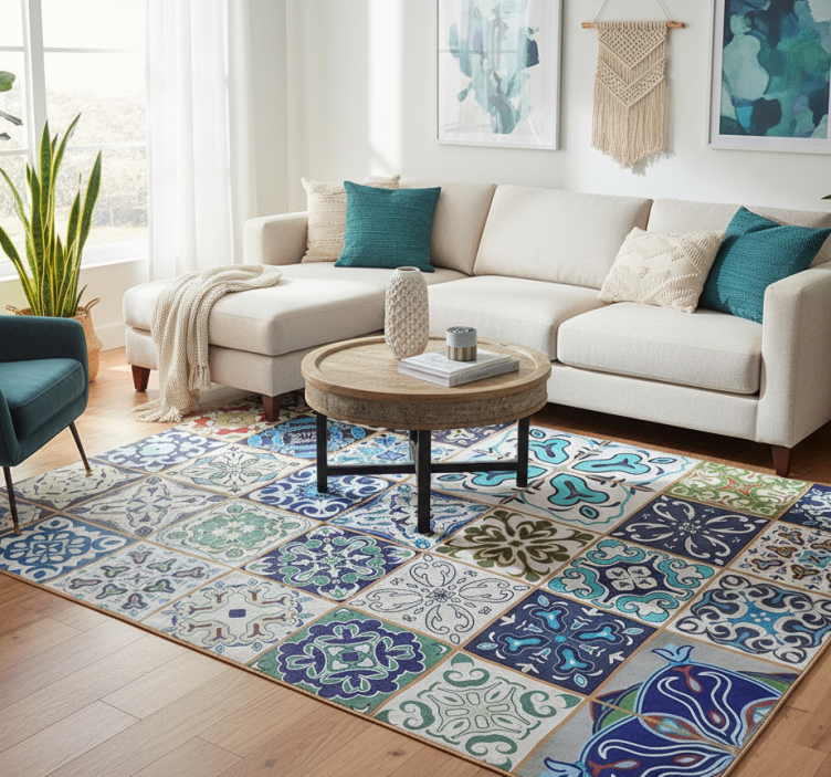 Living room rug mediterranean mosaic mat - TenStickers