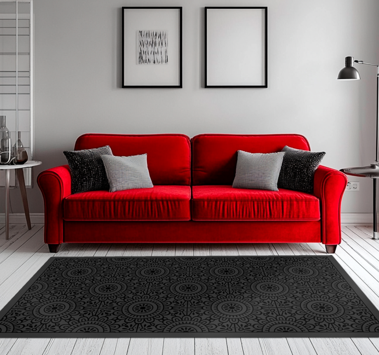 Mandala flowers  black rug - TenStickers