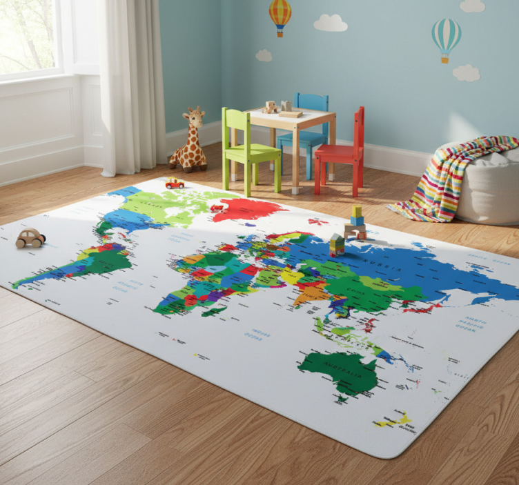Map rug colorful world map vinyl - TenStickers