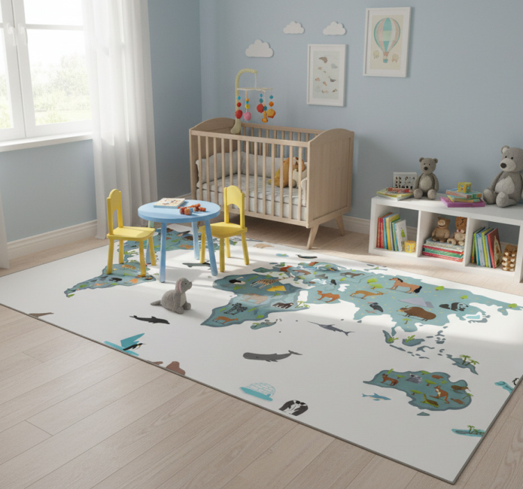 Map rug in bright colors with cartoon animals and trees - TenStickers