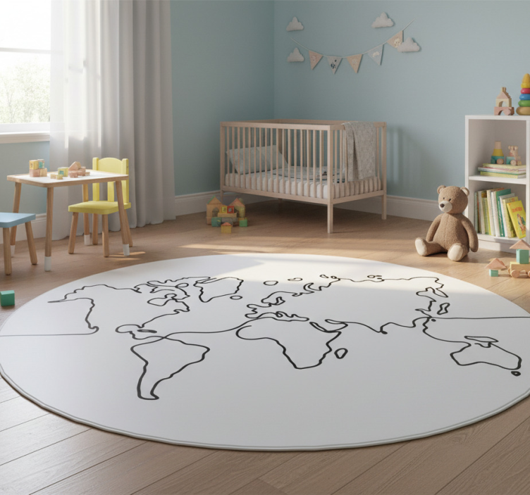 Map rug line art world design - TenStickers
