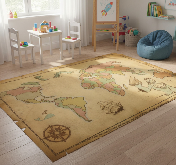 Map rug vintage world map decor vinyl - TenStickers