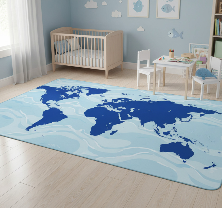 Map rug world map in blue with waves - TenStickers