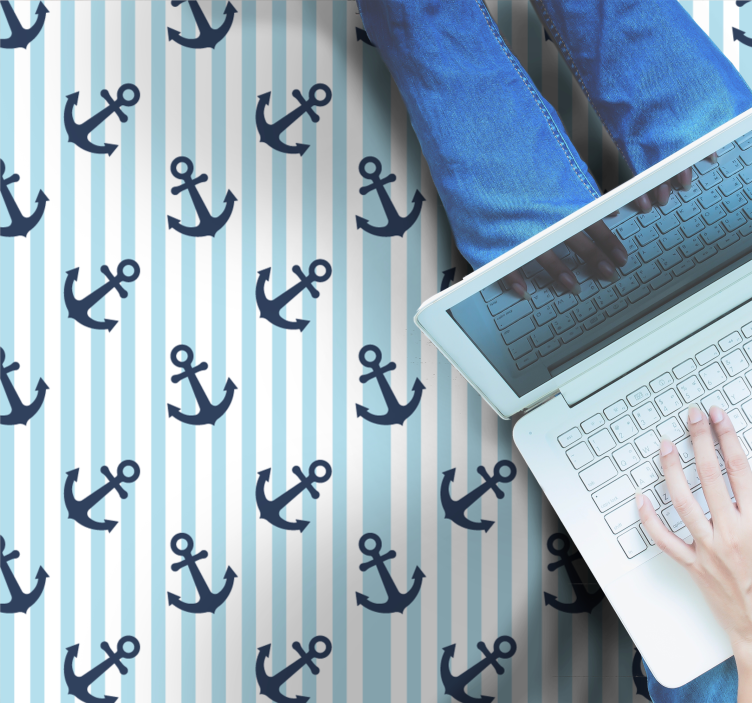 Maritime Anchor Motif stripes rug - TenStickers