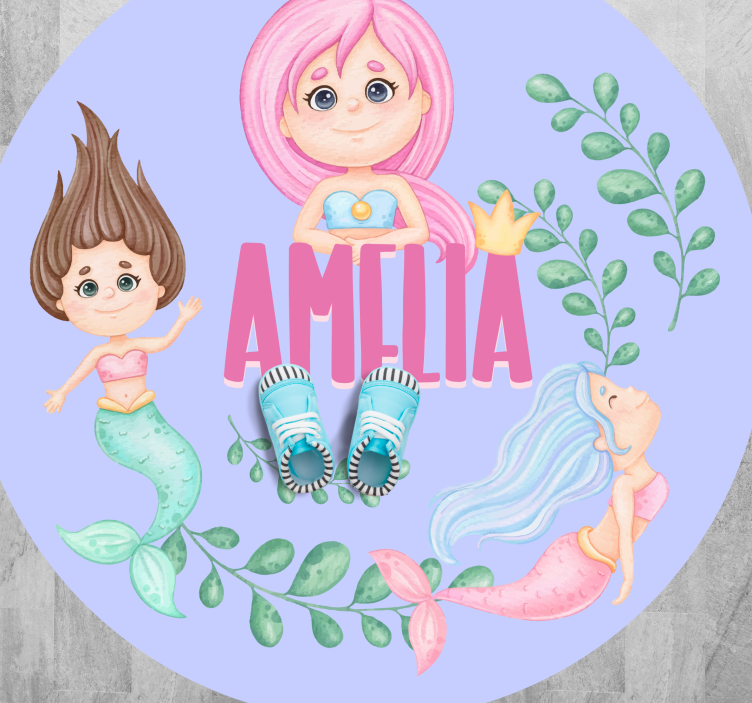 Mermaid friends with name kids rug - TenStickers