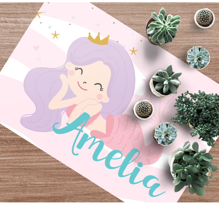 Mermaid princess  with name kids rug - TenStickers