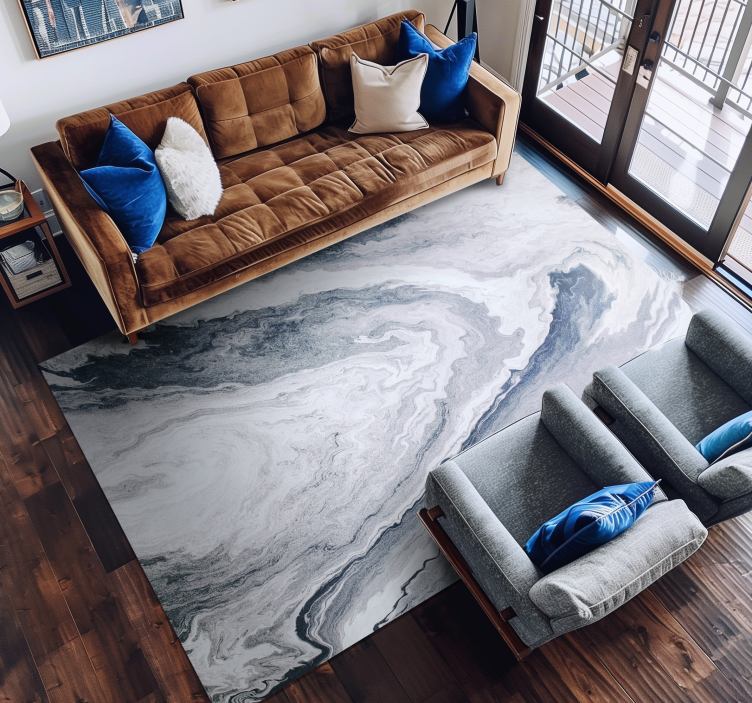 Minimalist blue & grey marble rug - TenStickers