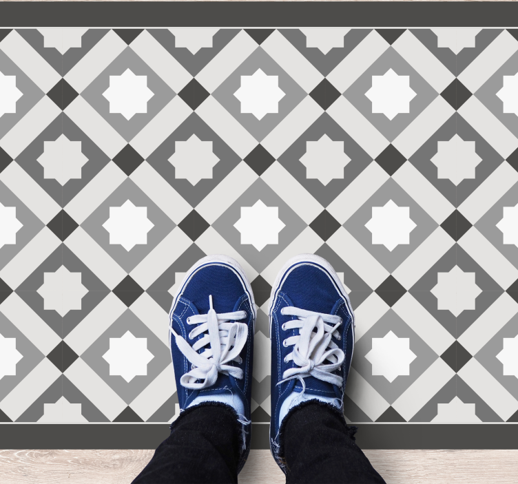 Gray starry tiles mosaic rug - TenStickers