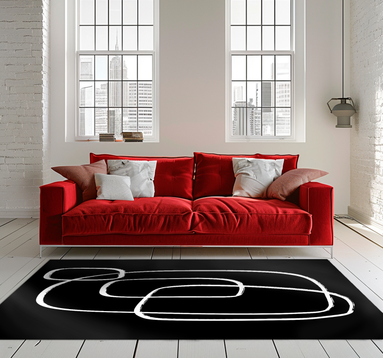 Modern line art black vinyl rug - TenStickers