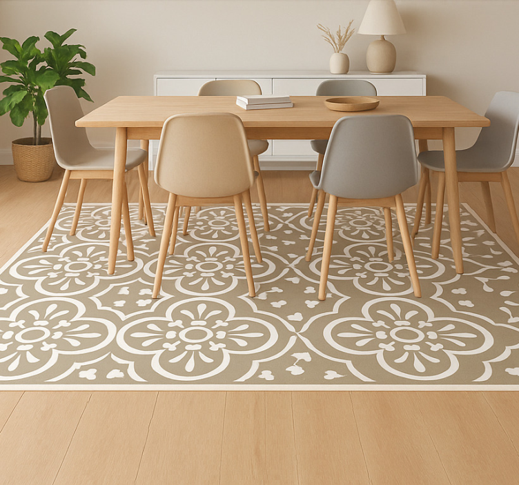 Monochromatic Encaustic Border dining room rug - TenStickers