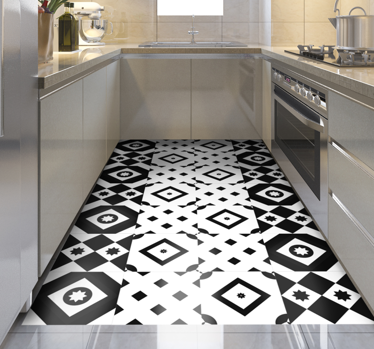 Monochrome geometric shapes kitchen mat - TenStickers