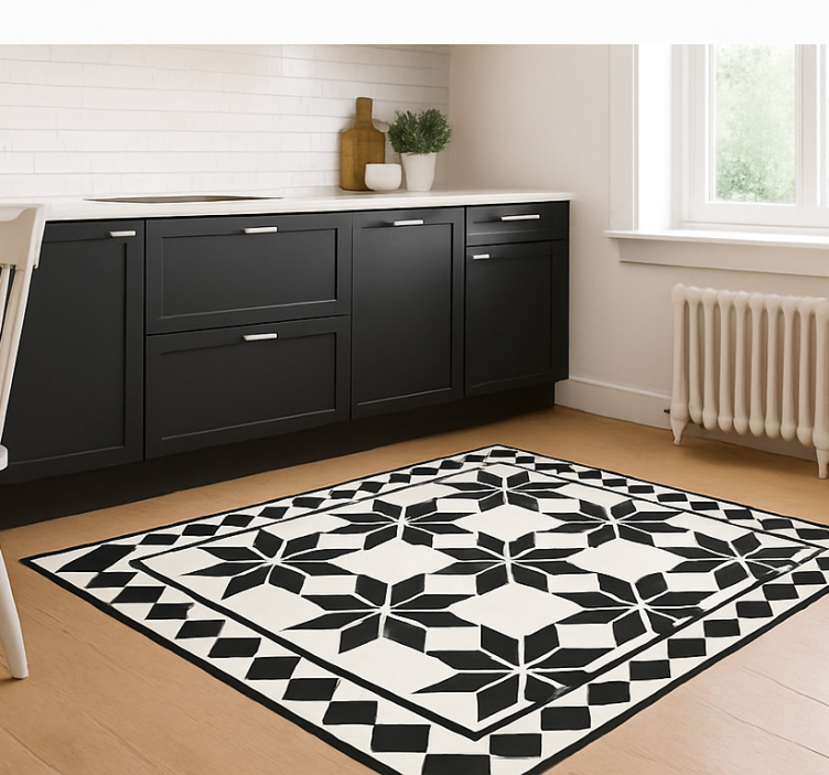 Monochrome star tile pattern  kitchen vinyl mat - TenStickers