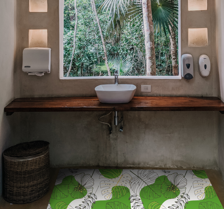 Monstera leaves living room vinyl rug - TenStickers