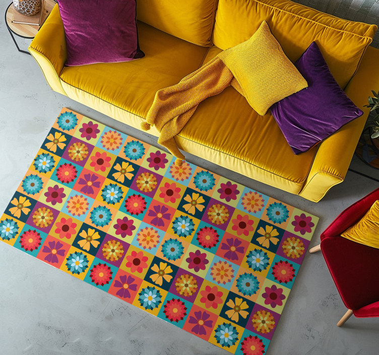Multicolor hippie flowers tile carpet - TenStickers