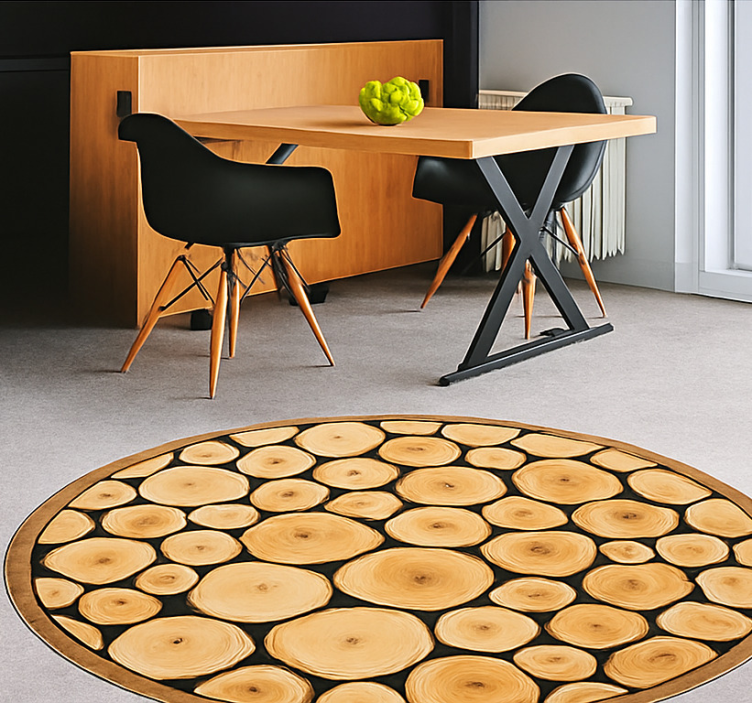 Natural Wood Slice dining room rug - TenStickers