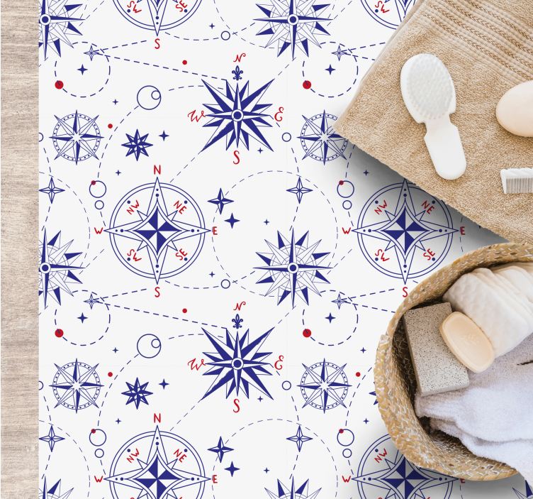 Nautical compass motif bathroom mat - TenStickers