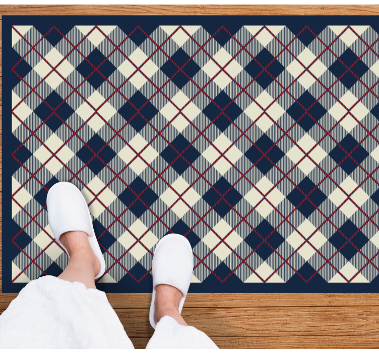 Navy check pattern geometric rug - TenStickers