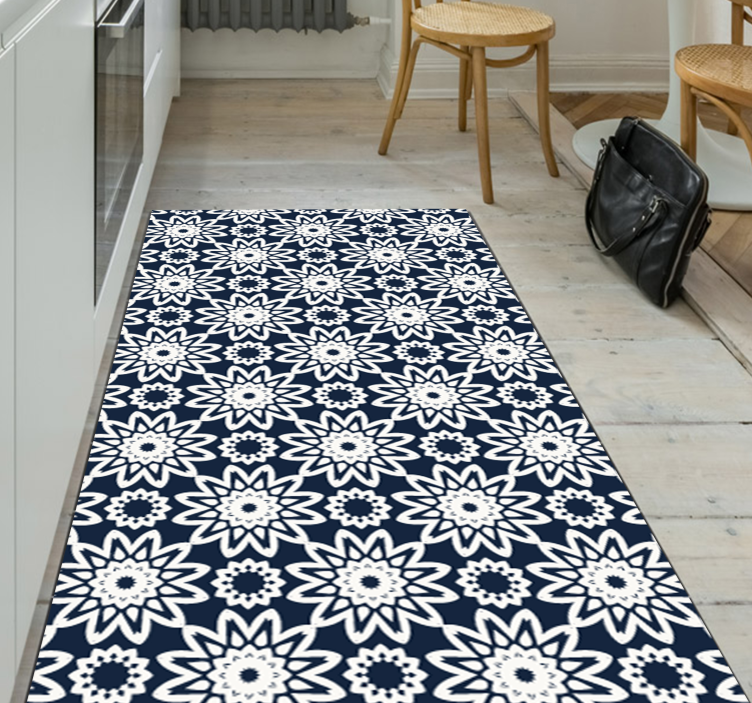 Navy floral design kitchen mat - TenStickers