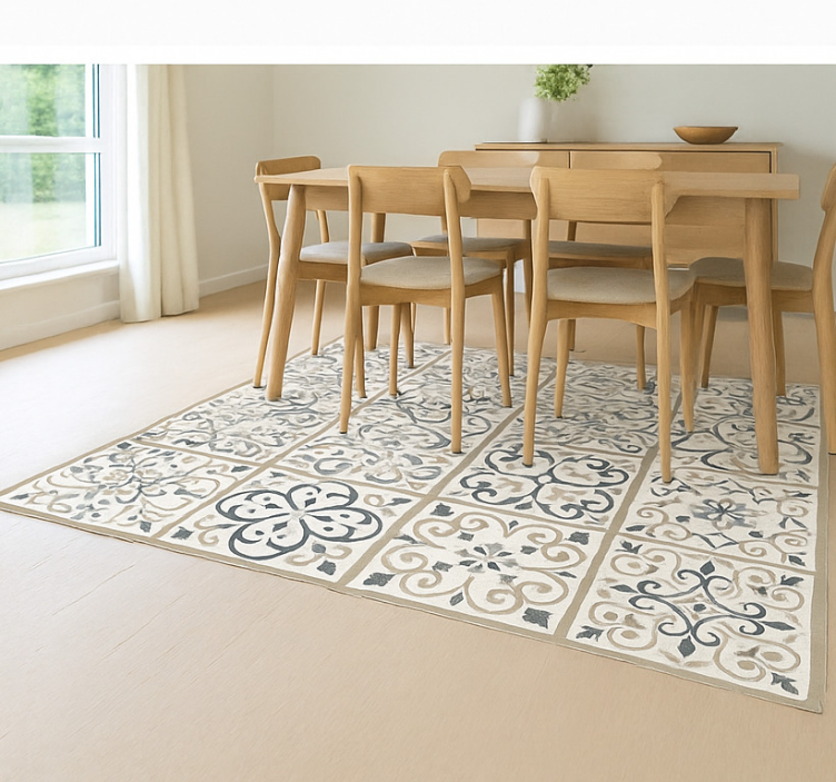 Neutral Tiled Pattern dining room rug - TenStickers