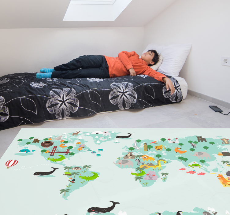Nordic turquese worldmap kids vinyl rug - TenStickers