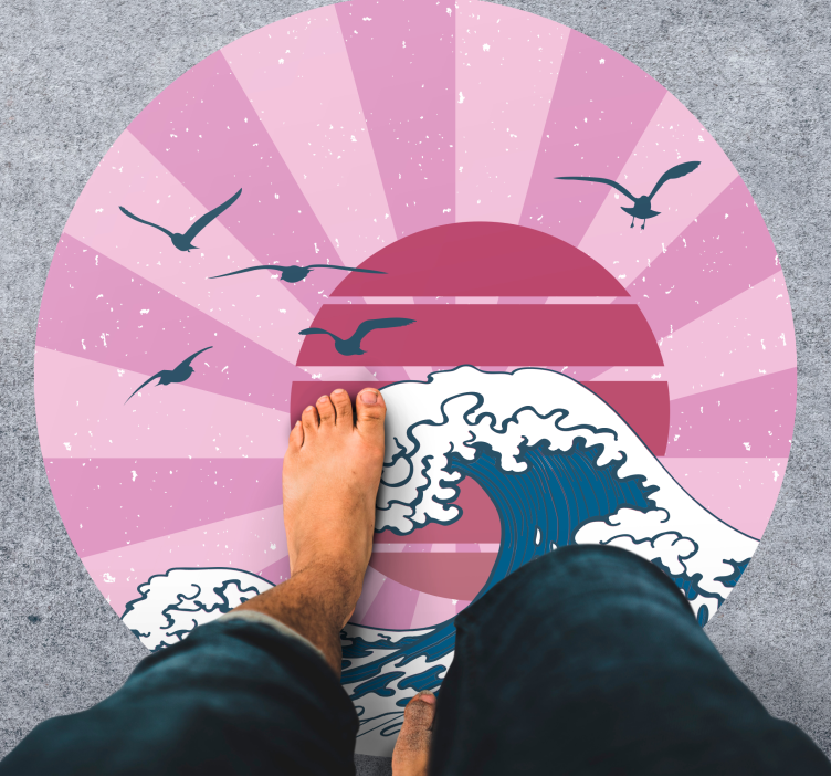 Kanagawa pink wave geometric rug - TenStickers