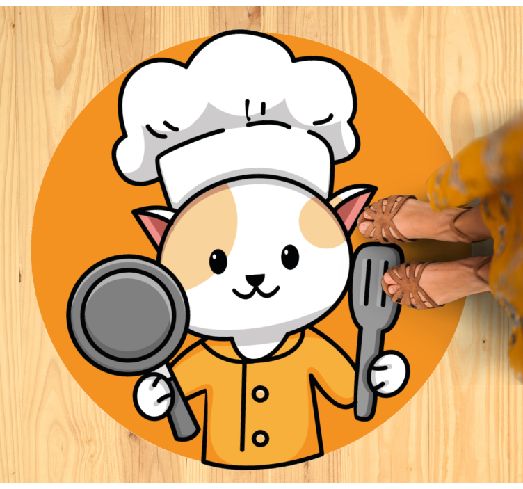 Orange chef cat kitchen mat - TenStickers