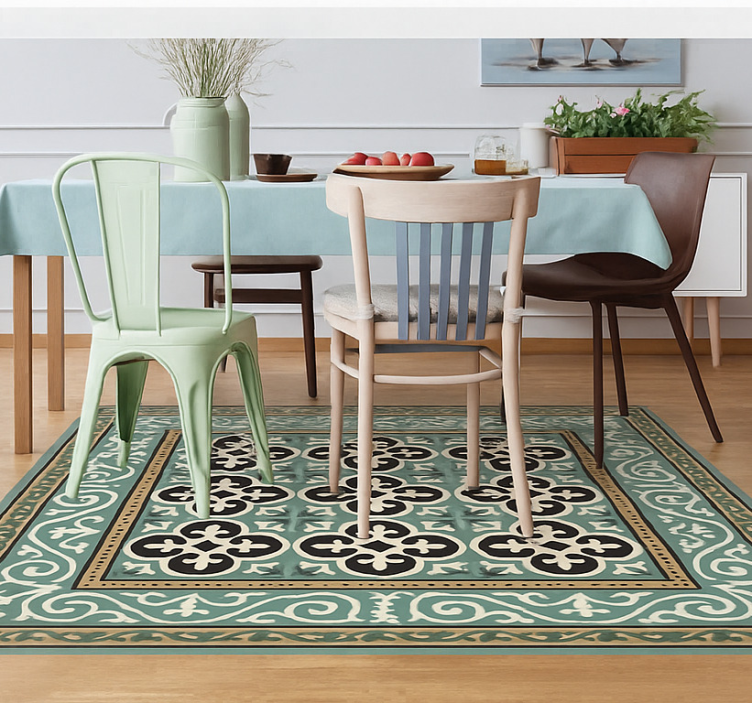 Ornate Encaustic Border dining room rug - TenStickers