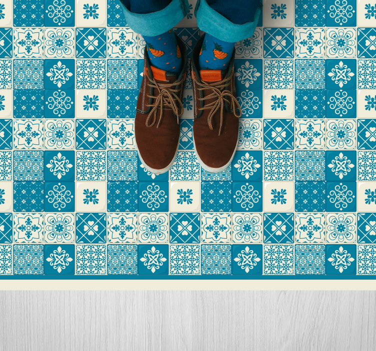 Patterned blue  mosaic tile carpet - TenStickers