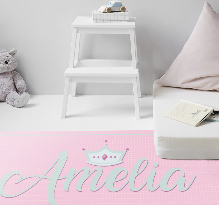 Crowned pink name custom floor mat - TenStickers