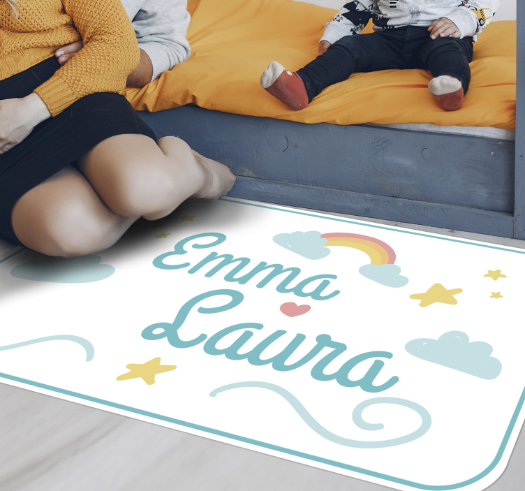 Double name with rainbow kids rug - TenStickers