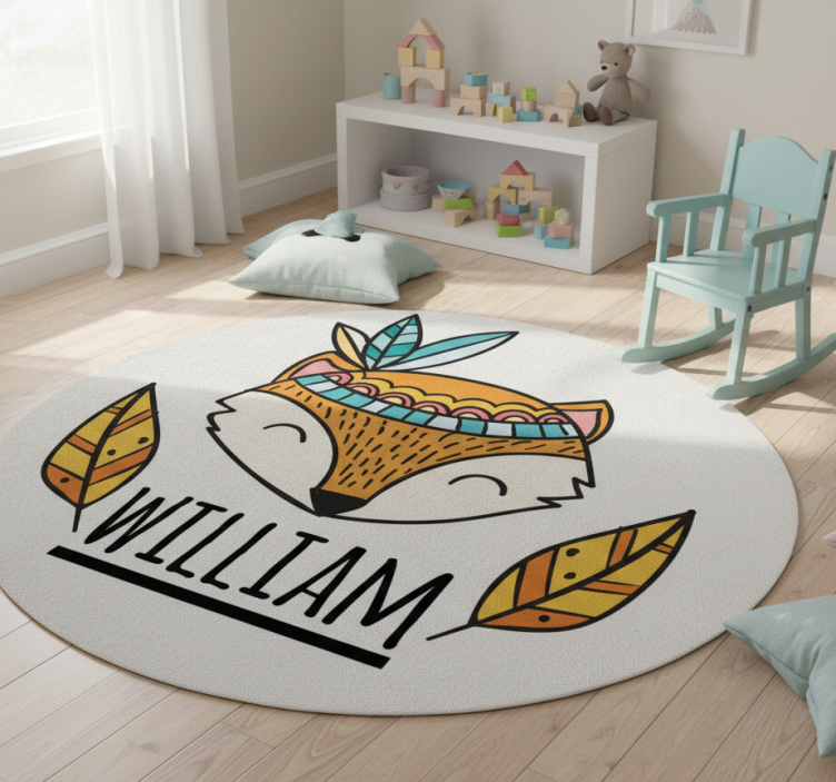 Personalized nordic fox with feathers animal mat - TenStickers