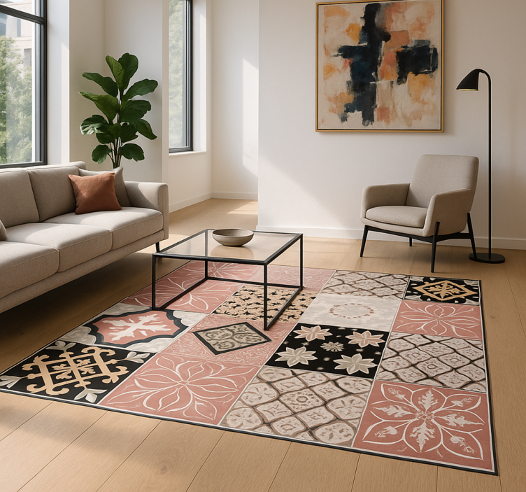 Pink cement living room rug - TenStickers