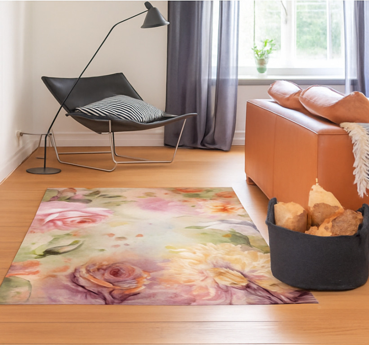 Pink floral roses living room rug - TenStickers