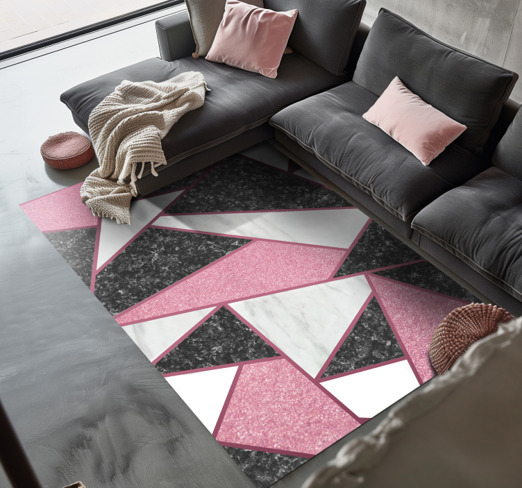 Pink & grey geometric shapes marble rug - TenStickers