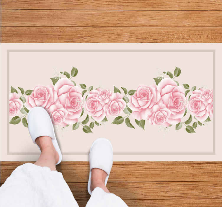 PINK ROSE BORDER floral rug - TenStickers