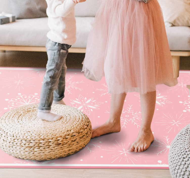 Pink Snowflake Motif christmas rug - TenStickers