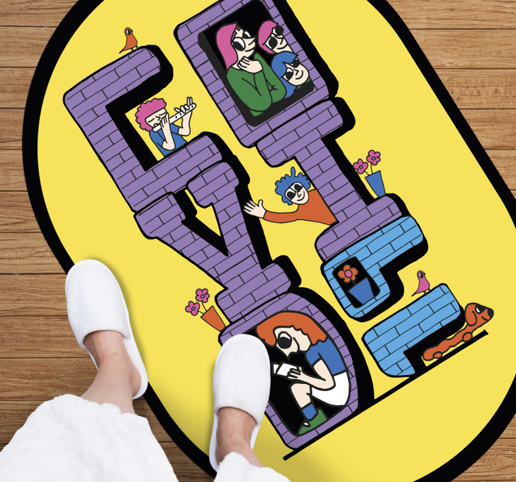 Covid characters staying home kids rug - TenStickers