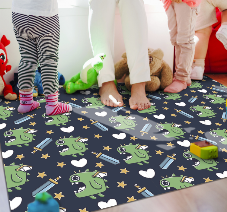 Green monsters and swords kids rug - TenStickers