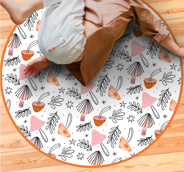 Nordic mushroom motif floral rug - TenStickers