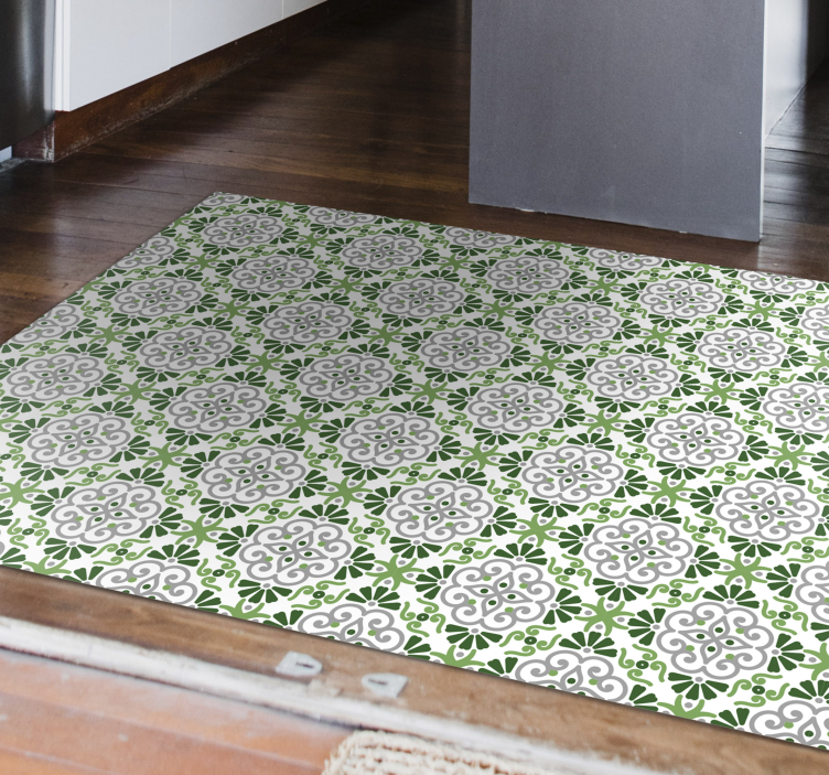 Portuguese green flowers kitchen vinyl rug - TenStickers