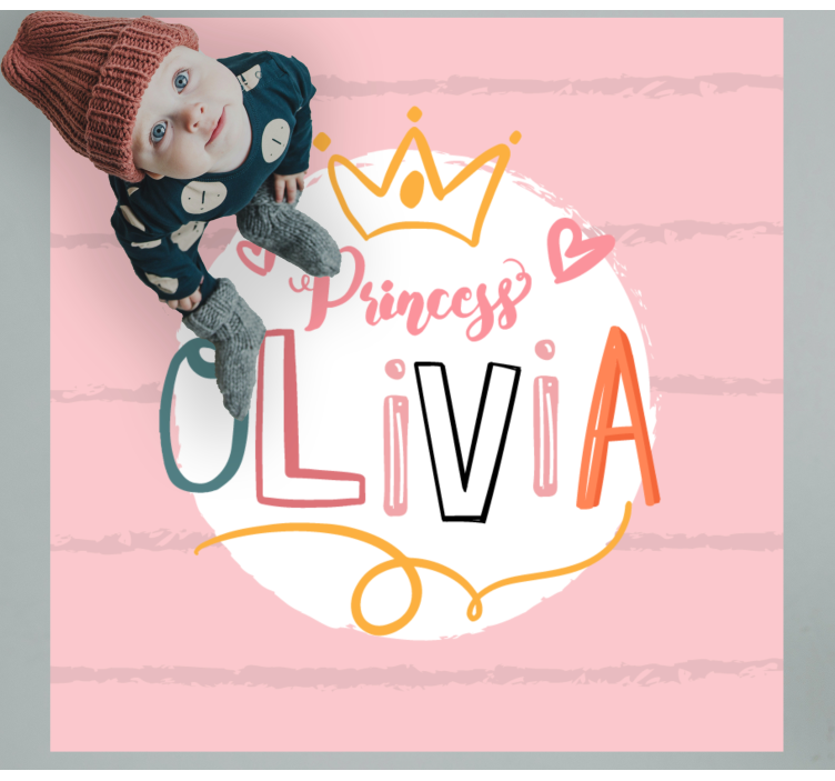 Crowned princess with name kids rug - TenStickers